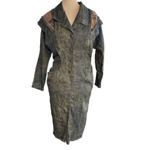 Unique Vintage Western Dress Sz. S - Green, Snake Print, Studded, Midi